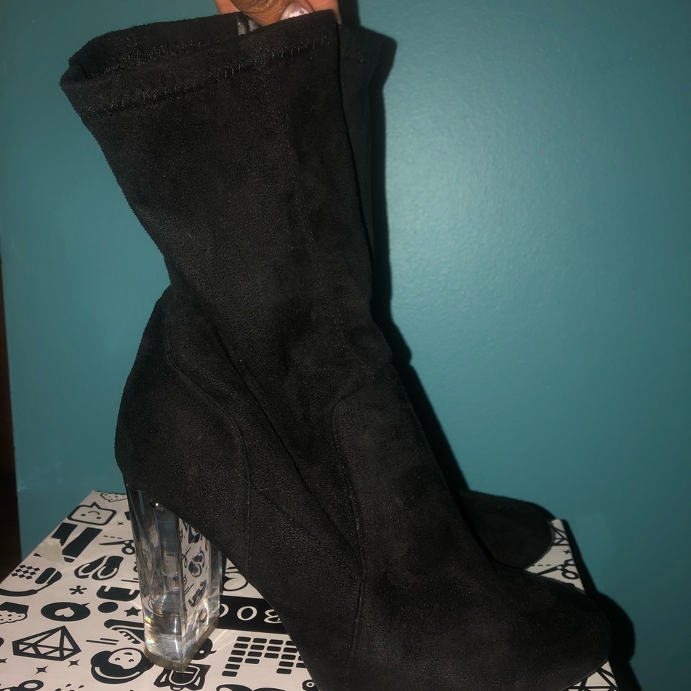 BLACK BOOTIES WITH CLEAR HEEL